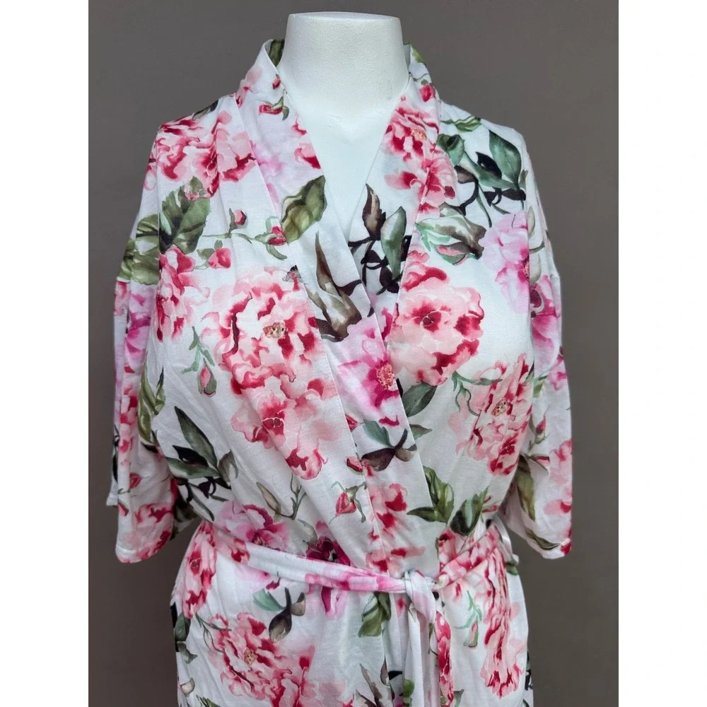Show Me your MUMU Brie Pink Floral Short Robe  Garden of Blooms One Size Cottage